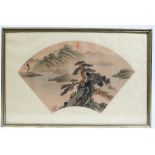 A Chinese fan painting, watercolour on silk,