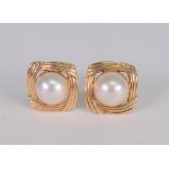 A pair of mabé pearl, 18ct gold earclips,