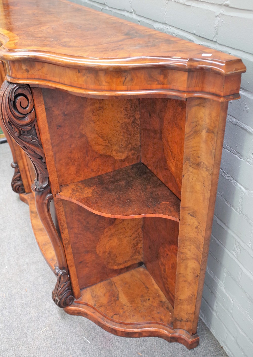 A Victorian figured walnut serpentine credenza, - Image 3 of 3