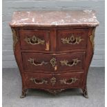 An 18th century French gilt metal mounted Kingwood commode, the marble top over a serpentine base,