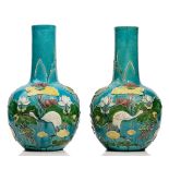 A large pair of Chinese turquoise- ground bottle vases, early 20th century,