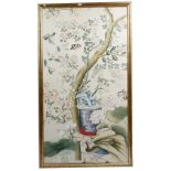 A pair of Chinese panels, late 19th/20th, watercolour on paper, painted with jardinieres,