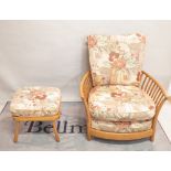 'ERCOL' ; A modern ash suite comprising a sofa, 185cm x 90cm high, two armchairs,