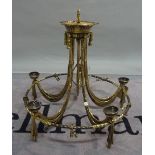 A modern brass five branch ceiling light with swag decoration, 56cm wide x 50cm high.