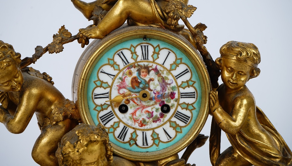 A French gilt-bronze and onyx mantel clock, 19th century, - Image 2 of 4