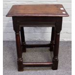 An oak joint stool, 18th century and later, with a moulded rectangular seat,