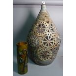 R P, Vieux, Moulin, Vallauris, a Studio pottery table lamp with pierced roundels, 64cm high,
