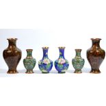 Three pairs of Chinese cloisonné vases, 20th century,