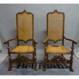 A set of four 19th century Flemish style highback open armchairs on turned supports,