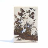 A Japanese Shibayama type card case, Meiji period, inlaid with birds amongst flowering shrubs, 9.