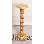 A modern hardwood and gold painted jardiniere stand, barley twist column with claw feet,