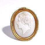 A Victorian oval shell cameo brooch, carved as the portrait of a gentleman, detailed BANKES,