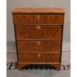 A late 19th century German painted walnut chest of four long graduated drawers on bracket feet,