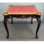 A George I style japanned gaming table, circa 1900, gilt chinoiserie decorated on a black ground,