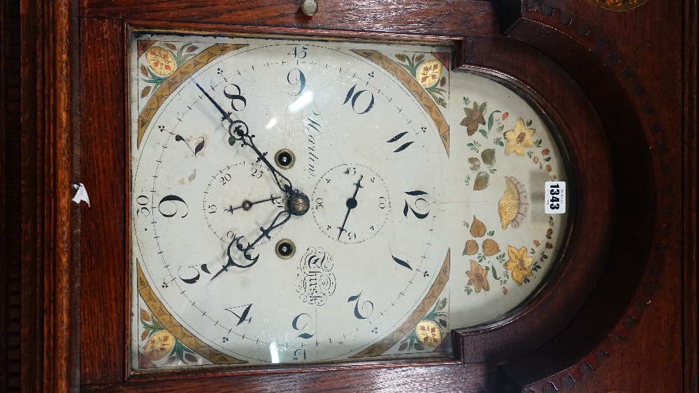 A George III oak longcase clock, the cream and gilt painted arched dial signed 'Martin. - Image 2 of 4