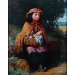 Robert Collinson (British, 1832-?), A girl seated holding a wicker basket,