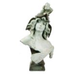 A late 19th century terracotta bust of a woman wearing a Renaissance revival helmet,