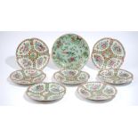 Seven Canton famille-rose plates, late 19th century, of quatrelobed form,