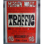 The Traffic gig poster, circa 1969, for performance at the Mason Hall of Residence, Birmingham,