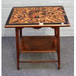 A late 19th century specimen wood deceptive cubed marquetry inlaid rectangular two tier side table,