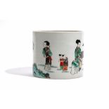 A Chinese famille-verte cylindrical brush pot.