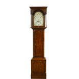 A George III oak longcase clock, the cream and gilt painted arched dial signed 'Martin.