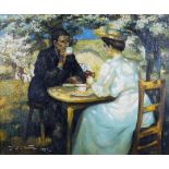 T J Chant*** (European, 20th Century), A couple taking tea in a garden,