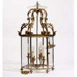 A George III style gilt metal, glazed hall lantern, of hexagonal form,