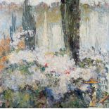 Continental School, early 20th Century, Untitled, Trees and buildings abstract, oil on canvas, 82.