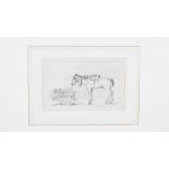 Attributed to John Nixon, A horse by its manger, bears label (verso), pen, ink and wash, 9 x 14.