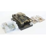 A chrome plated white metal novelty inkwell modelled as a WWI British Mark IV tank, 20th century,