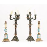 A pair of Sevres style porcelain and gilt metal mounted lamps, 20th century, 33cm high,
