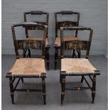 Probably Hitchcocksville chairs; four dining chairs of 19th century parcel gilt,