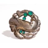A Georg Jensen silver and green stained agate brooch,