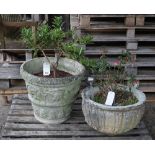 An early 20th century reconstituted stone circular planter with egg and dart decoration,