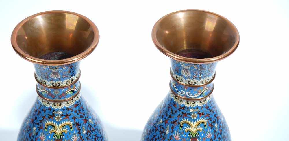 A pair of Chinese cloisonné vases, 20th century, of slender pear form, - Image 2 of 6