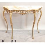 A modern gilt metal and onyx serpentine console table,