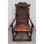 An oak Wainscot chair, 17th century and later,