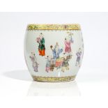 A Chinese famille-rose vase, 20th century, of barrel form,