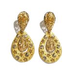 A pair of Al Zain gold pendant earrings, each with a pear shaped drop,