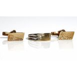 A pair of 9ct gold cufflinks with rectangular fronts and with folding bar fittings at the backs and
