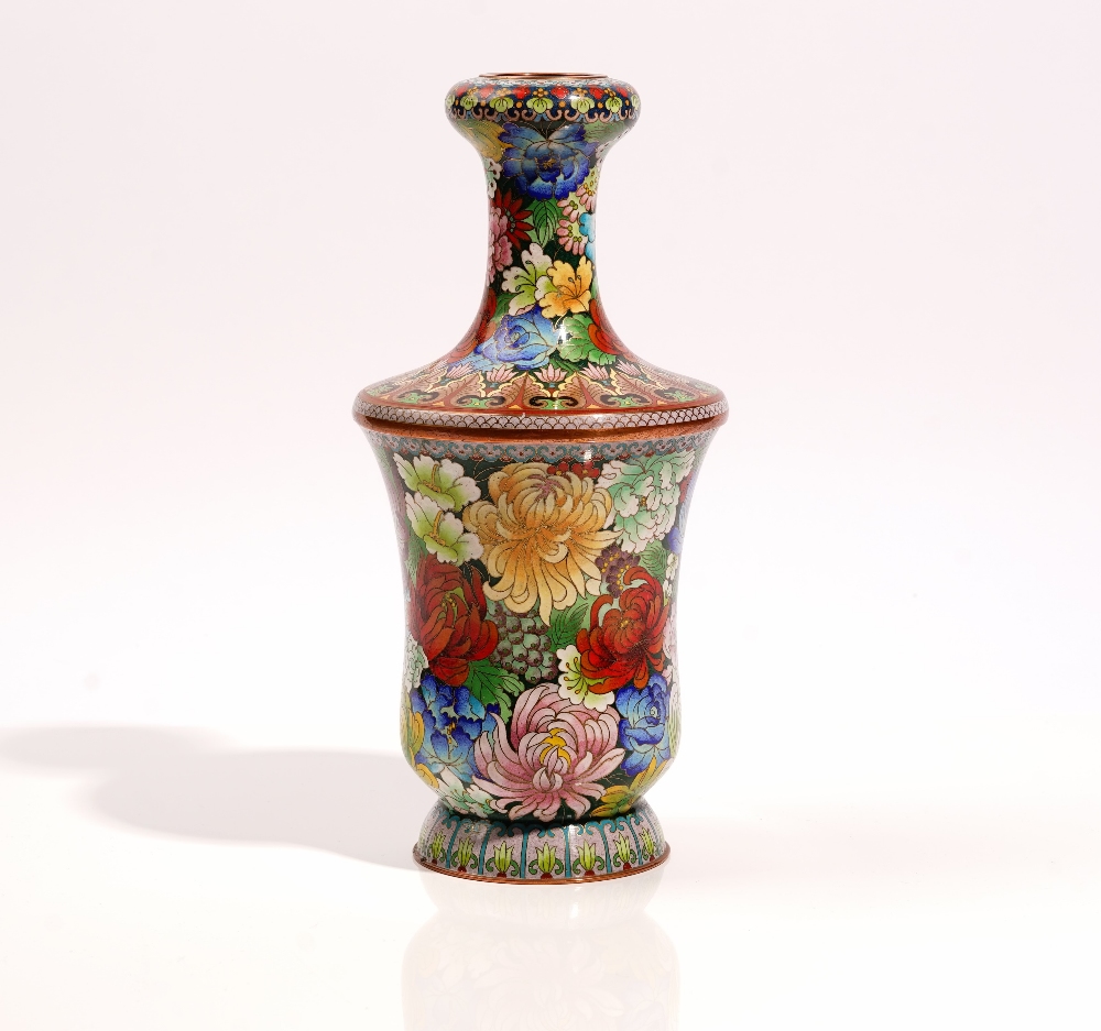 A pair of Chinese cloisonné vases, 20th century, of slender pear form, - Image 5 of 6