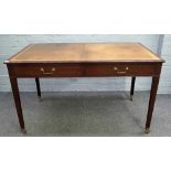 A reproduction George III style mahogany writing table, with inset top above two frieze drawers,