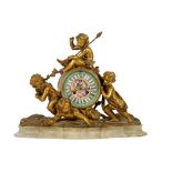 A French gilt-bronze and onyx mantel clock, 19th century,