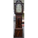 An 18th century mahogany longcase clock with an 8-day movement and arched moonphase dial,