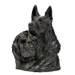 Irenee Rochard (1906-1984), a French bronze bust of two terriers, signed, 42cm high. ARR.