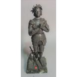 After Antonin Mercie (1845-1916), Jeanne d'Arc, composite metal, on a green marble base, 35cm high.