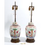 A pair of Chinese famille-rose oviform vases and covers adapted as lamps, late 19th century,