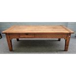 A French provincial cherry wood farmhouse table, 19th century, reduced in height,