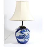 A large Chinese powder blue-ground blue and white oviform vase adapted as a lamp, late 19th century,